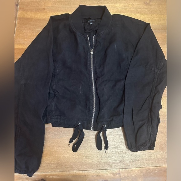Evereve Women’s Noa Relaxed Linen Bomber Jacket Black Medium - Picture 2 of 8